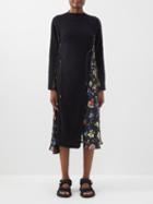 Sacai - Sweater-panel Floral-print Midi Dress - Womens - Black