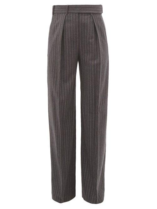 Matchesfashion.com Alexandre Vauthier - Pinstriped Wool Wide Leg Trousers - Womens - Grey Multi