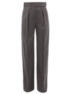 Matchesfashion.com Alexandre Vauthier - Pinstriped Wool Wide Leg Trousers - Womens - Grey Multi