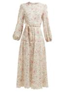Matchesfashion.com Zimmermann - Goldie Embroidered Floral Print Midi Dress - Womens - White