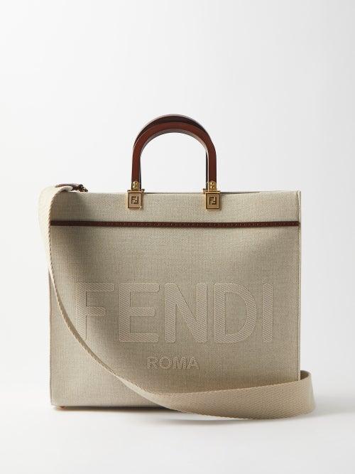 Fendi - Sunshine Canvas Leather-trim Tote Bag - Womens - Cream