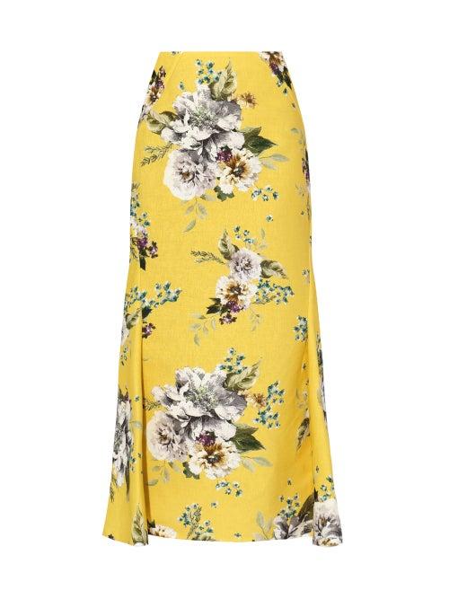 Matchesfashion.com Erdem - Ivetta Carnation-print Canvas Skirt - Womens - Yellow Print