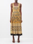 Ulla Johnson - Veeda Embroidered Linen-blend Midi Dress - Womens - Yellow Print