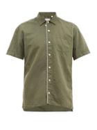 Matchesfashion.com Oliver Spencer - Piped Trim Linen Blend Hawaiian Shirt - Mens - Green