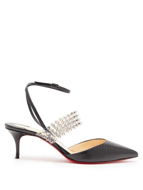 Matchesfashion.com Christian Louboutin - Levita 55 Studded Lizard Effect Leather Pumps - Womens - Black