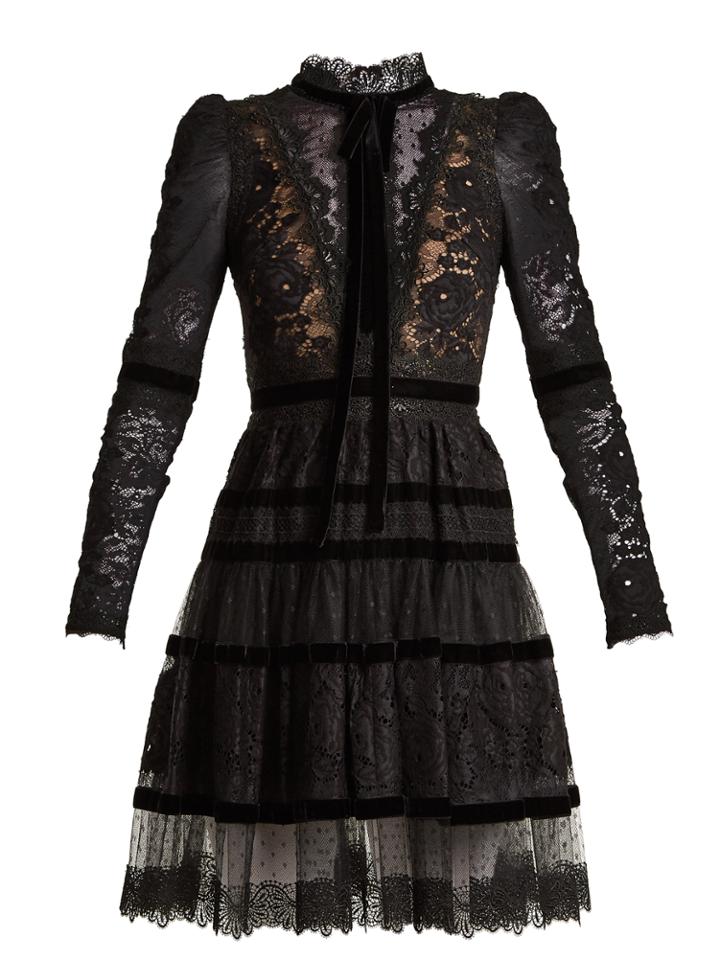 Elie Saab Velvet-trimmed Lace Dress