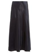 Matchesfashion.com The Row - Medela Satin Midi Skirt - Womens - Navy