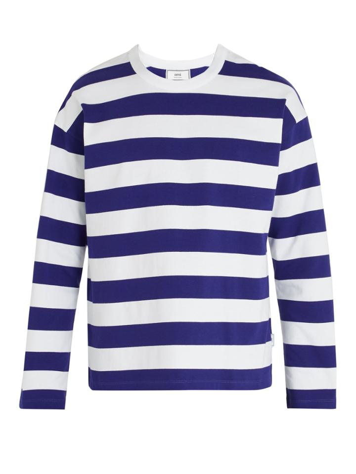 Ami Striped Crew-neck Cotton Sweatshirt