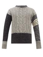 Matchesfashion.com Thom Browne - Aran Cable Knit Wool Blend Sweater - Mens - Grey Multi