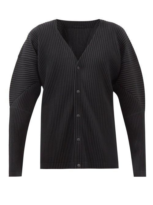 Homme Pliss Issey Miyake - V-neck Technical-pleated Cardigan - Mens - Black