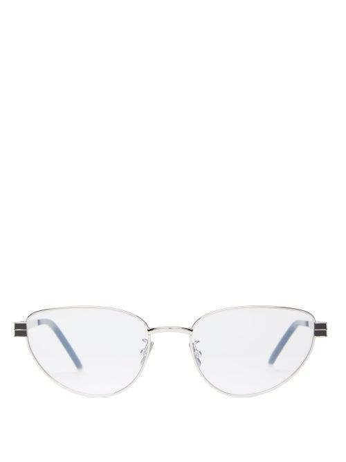 Matchesfashion.com Saint Laurent - Cat Eye Metal Frame Optical Glasses - Womens - Silver