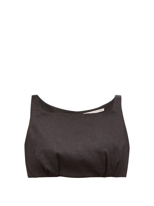 Matchesfashion.com Emilia Wickstead - Fanny Square-neck Linen Cropped Top - Womens - Black