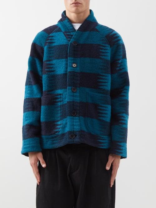 Ymc - Erkin Zig-zag Jacquard Wool-blend Jacket - Mens - Blue Multi