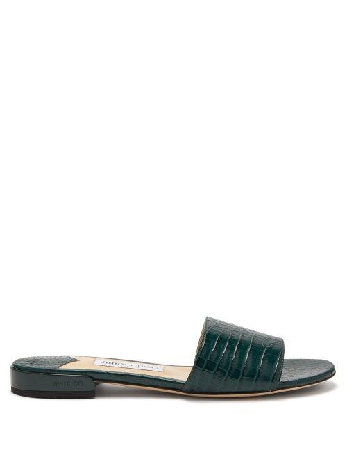 Matchesfashion.com Jimmy Choo - Joni Crocodile Effect Leather Slides - Womens - Dark Green