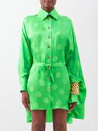 Halpern - Polka-dot Satin Mini Shirt Dress - Womens - Green