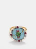 Francesca Villa - Cactus At Wonderland Diamond & 18kt Gold Ring - Womens - Blue Multi
