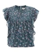 Isabel Marant Toile - Layona Cap-sleeve Floral-print Cotton Top - Womens - Green Multi