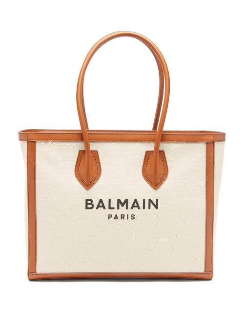 Balmain - Logo-print Cotton-blend Canvas Tote - Womens - Tan Multi