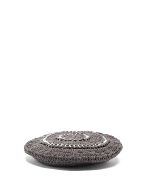 Matchesfashion.com Ganni - Loop-embellished Crocheted Cotton-blend Beret - Womens - Grey