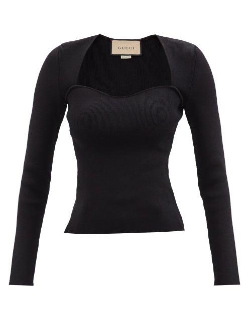 Gucci - Sweetheart-neck Ribbed Top - Womens - Black