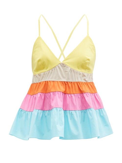 Ladies Rtw Staud - Olympia Tiered Cotton-blend Poplin Top - Womens - Multi