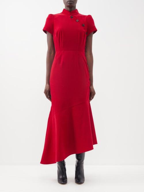 Cefinn - Layla Asymmetric Corduroy Midi Dress - Womens - Red
