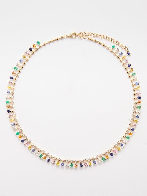 Anita Ko - Shaker Diamond, Ruby, Sapphire & 18kt Gold Choker - Womens - Gold Multi