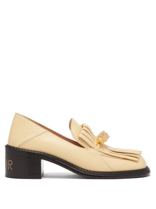 Matchesfashion.com Gucci - Dora Tiger-head Fringed Leather Loafers - Womens - Cream