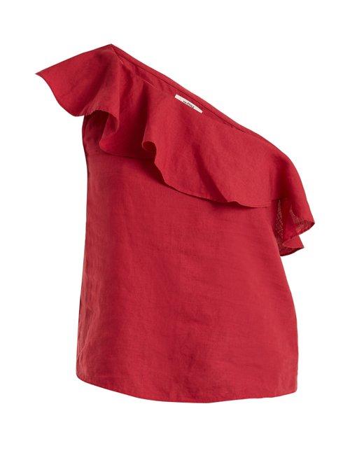 Matchesfashion.com Isabel Marant Toile - Thom One Shoulder Linen Top - Womens - Dark Pink