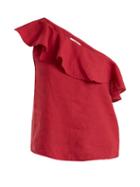 Matchesfashion.com Isabel Marant Toile - Thom One Shoulder Linen Top - Womens - Dark Pink