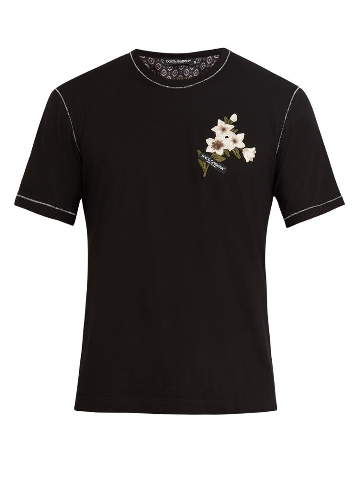 Dolce & Gabbana Crew-neck Floral Embroidered T-shirt