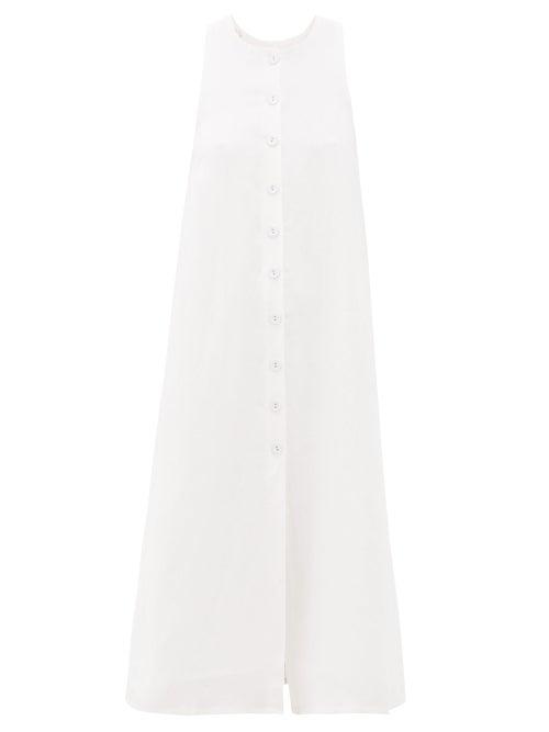 Matchesfashion.com Belize - Maria Cross-back Buttoned Midi Dress - Womens - White
