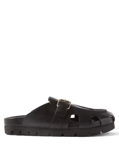 Grenson - Dale Leather Backless Loafers - Mens - Black