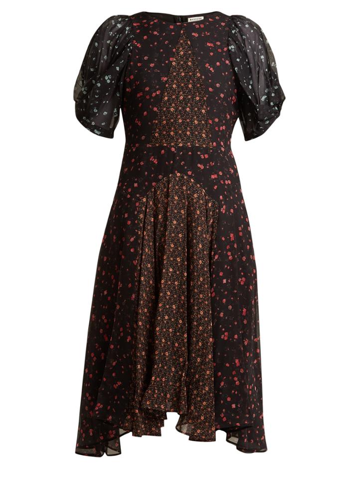 Masscob Balloon Sleeve Floral-print Silk Dress