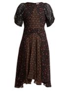 Masscob Balloon Sleeve Floral-print Silk Dress