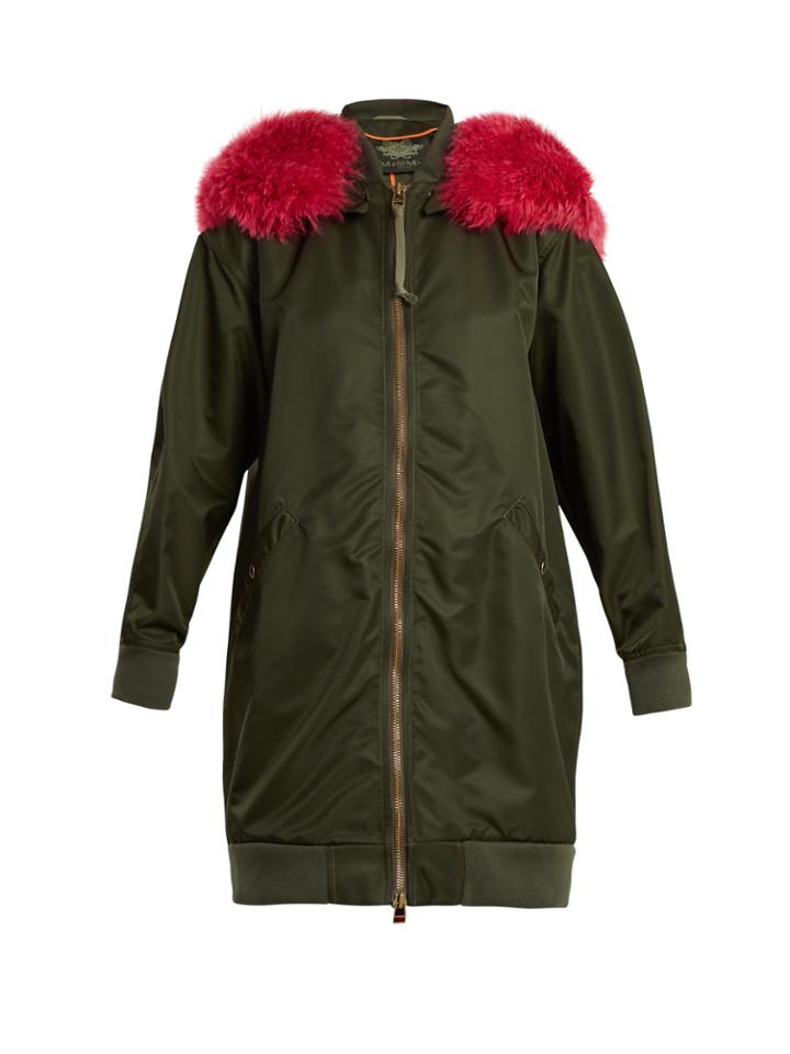 Mr & Mrs Italy Alpaca-fur Trimmed Long-line Bomber Jacket