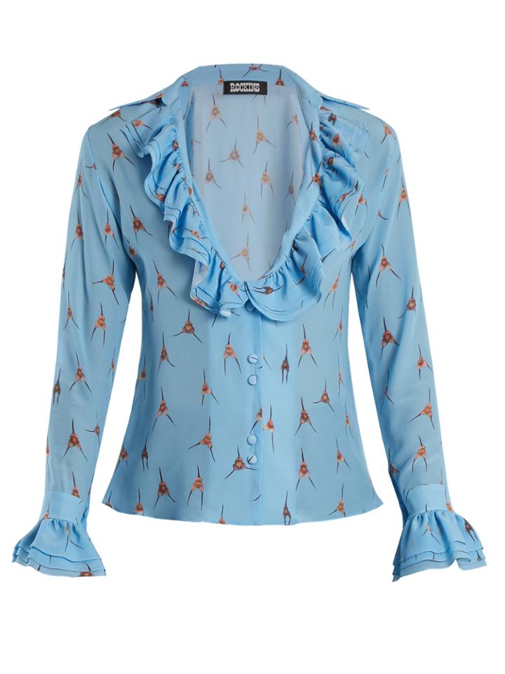 Rockins Monkey Orchid-print Silk Crepe De Chine Shirt