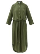 Matchesfashion.com Melissa Odabash - Alesha Belted Slubbed Shirt Dress - Womens - Dark Green