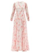 Ladies Rtw Valentino - Roseflow Floral-print Silk-chiffon Gown - Womens - Red White