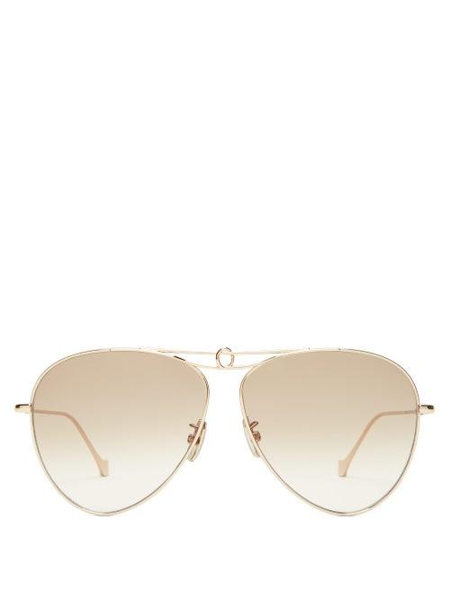 Matchesfashion.com Loewe - Aviator Metal Sunglasses - Womens - Brown Gold