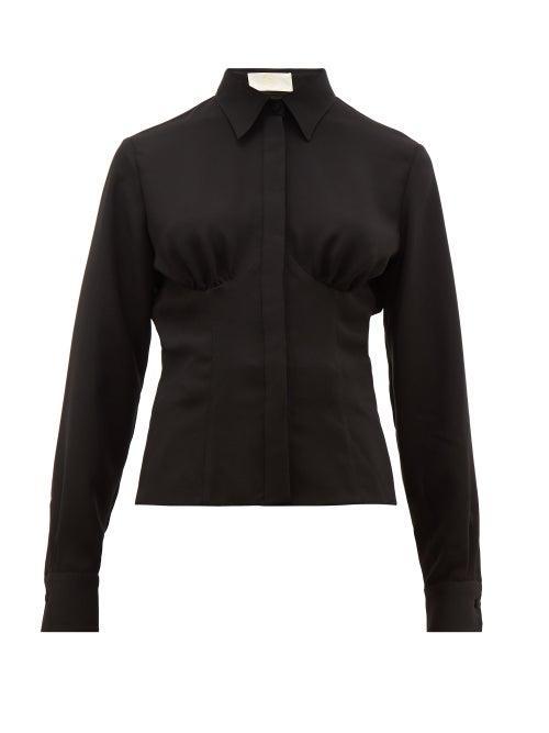 Matchesfashion.com Sara Battaglia - Gathered Front Crepe Blouse - Womens - Black
