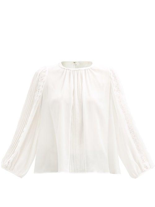 Matchesfashion.com Chlo - Lace-panel Silk-georgette Top - Womens - White