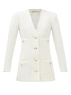 Alessandra Rich - Single-breasted Boucl Wool-blend Jacket - Womens - White