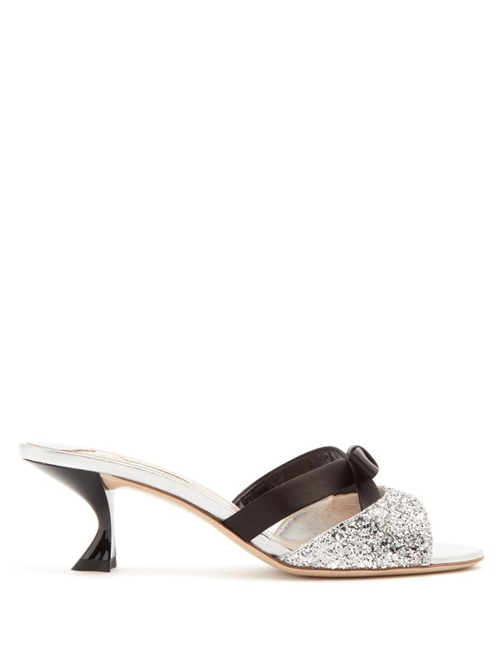Miu Miu Glitter-embellished Leather Mules