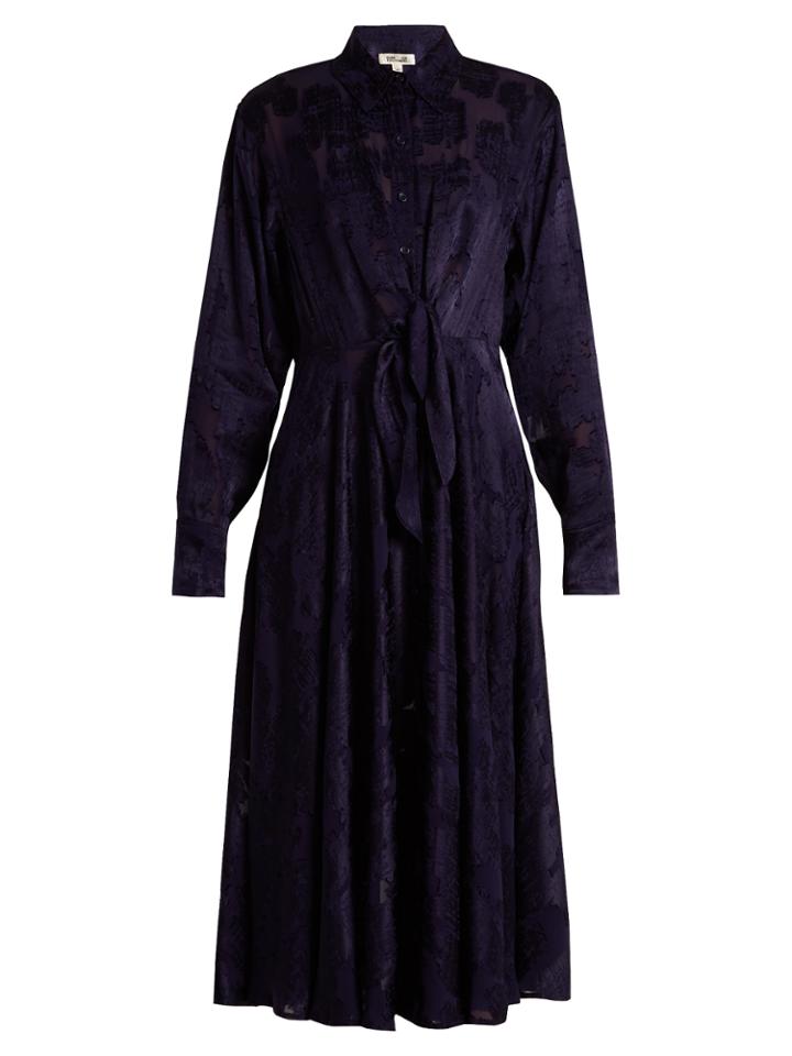 Diane Von Furstenberg Long-sleeved Waist-tie Devor Shirtdress