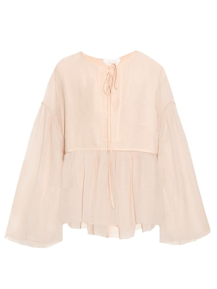 Chloé Tie-neck Cotton And Silk-blend Crepon Top