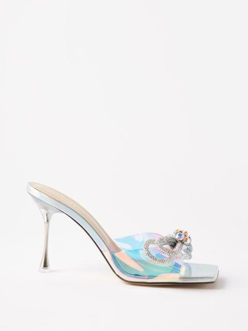 Mach & Mach - Double Bow 95 Square-toe Crystal And Pvc Mules - Womens - Silver