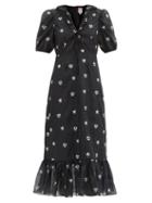 Matchesfashion.com Shrimps - Oakley Floral-embroidered Voile Midi Dress - Womens - Black Multi