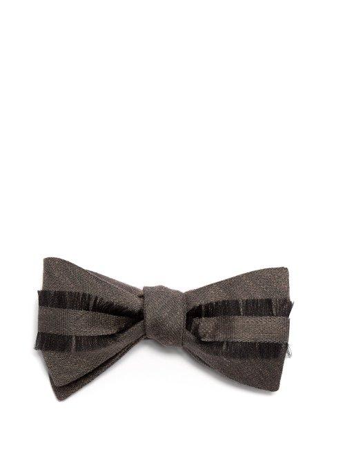 Matchesfashion.com Title Of Work - Frayed Trim Silk And Linen Blend Bow Tie - Mens - Grey