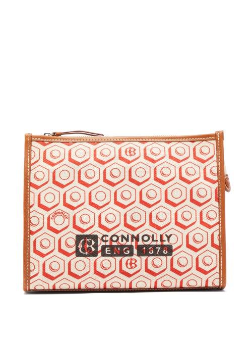 Matchesfashion.com Connolly - Leather Trimmed Printed Canvas Pouch - Womens - Red Multi